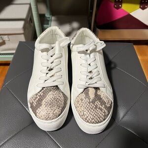 Qupid white platform sneakers with snake skin accents